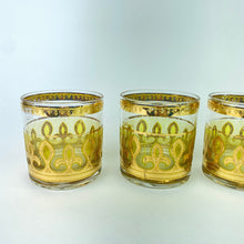 Load image into Gallery viewer, Signed Culver Yellow Gold Fleur de Lis Low Ball Glasses -Set of 3
