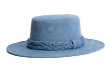 Load image into Gallery viewer, Flat Top Denim Sueded Hat Braided Band
