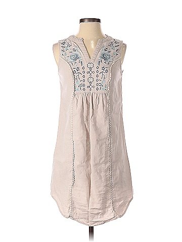 Embroidered Linen Blend Dress - L