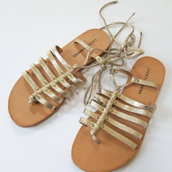 Lucky Brand Gold Lace Up Collette Gladiator Sandals - Size 8