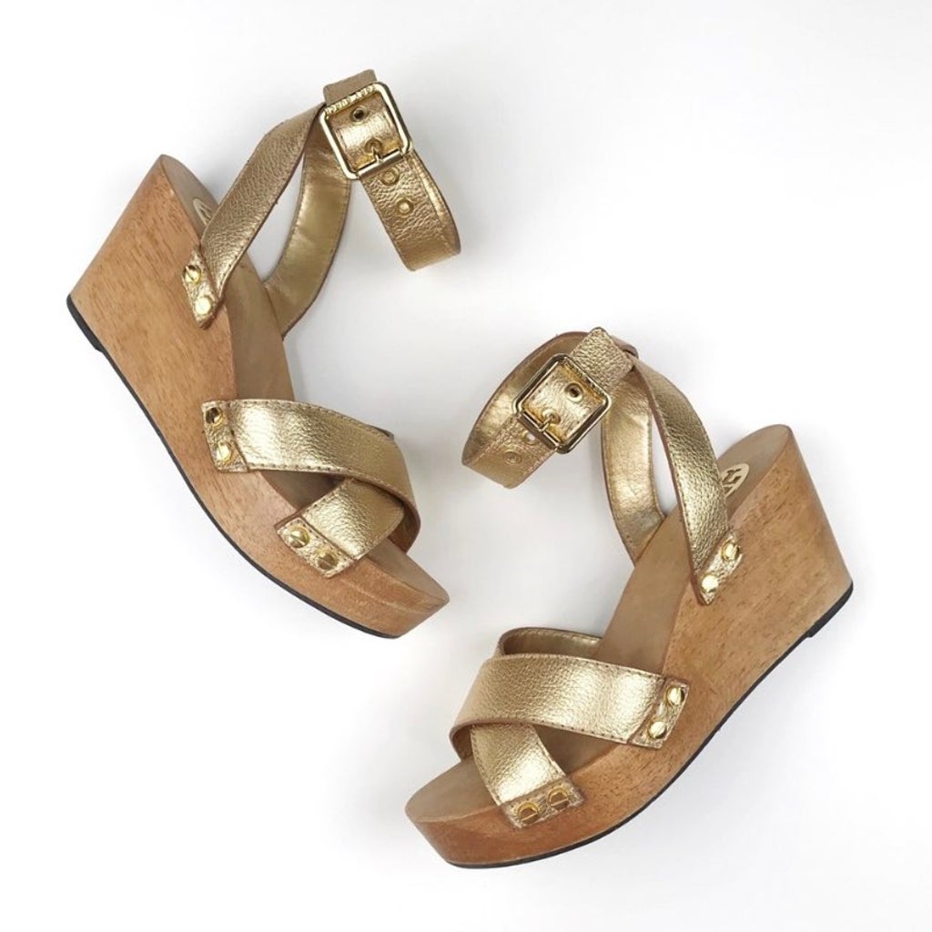 Tory Burch Wood Gold Sandals - 9.5