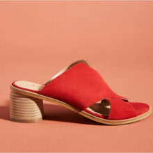 Load image into Gallery viewer, Anthropologie Red Suede Stacked Heel Slides- 7
