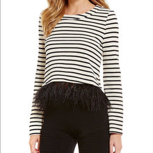 Load image into Gallery viewer, Striped Feather Hem Sweatshirt - Small
