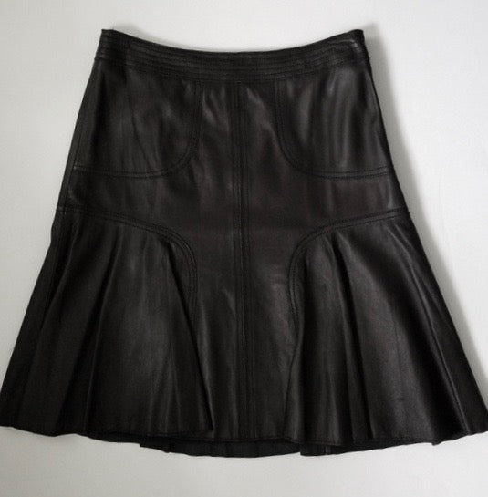 Halogen Black Flared Leather Skirt- 4
