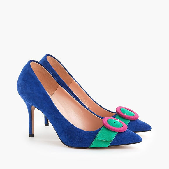J. Crew Suede Color Block Heels - 8.5
