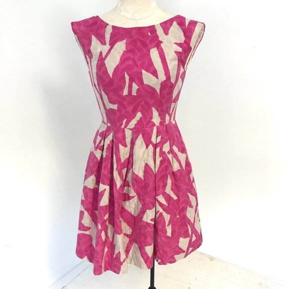 Shoshanna Pink and Beige Floral Fit and Flare Dress - Size 4
