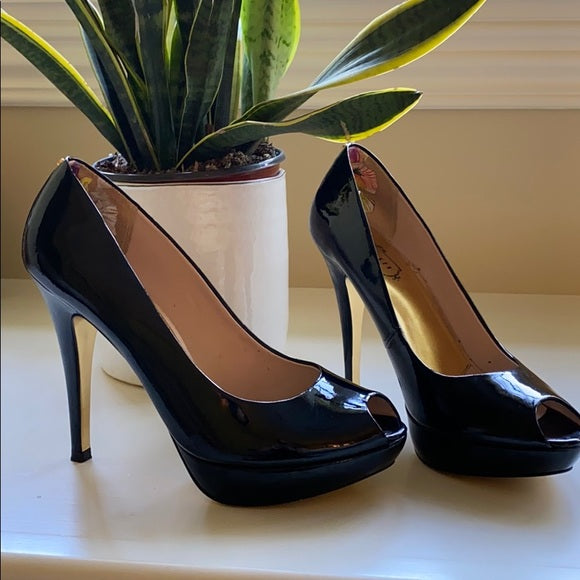 Thrifted Ted Baker Patent Peep Toe Heels - Size 8