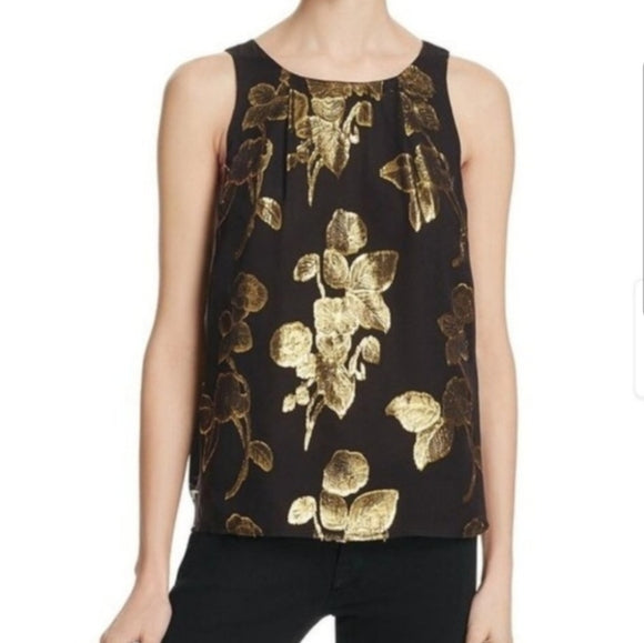 Joie Silk Black and Gold Floral Top