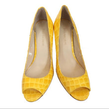 Load image into Gallery viewer, Enzo Angiolini Yellow Croc Peep Toe Heels- 7.5

