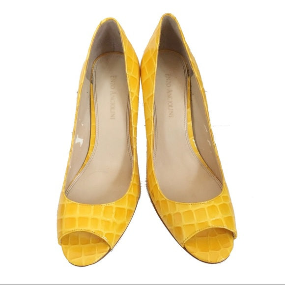 Enzo Angiolini Yellow Croc Peep Toe Heels- 7.5