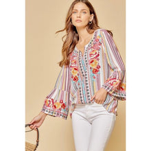 Load image into Gallery viewer, Andree Embroidered Striped Top - L
