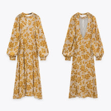 Load image into Gallery viewer, Zara Yellow Floral Long Sleeve Maxi Dress- L
