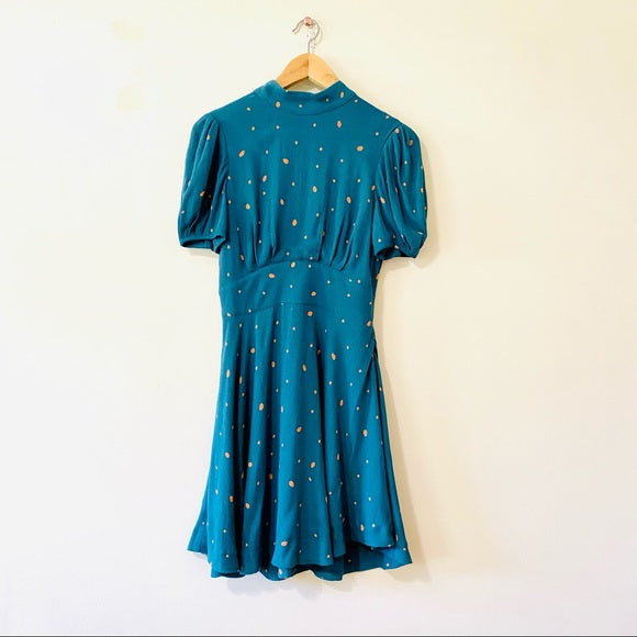 Free People Teal Dress Coral Dots - 4