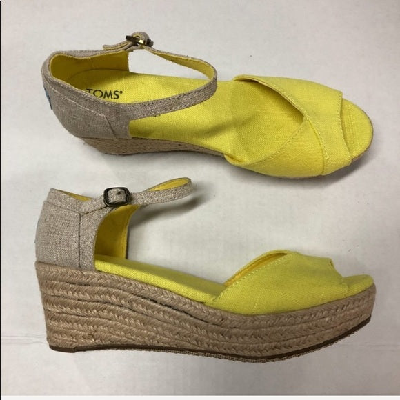 TOMS Yellow Canvas Wedge Espadrilles - Size 8.5 W