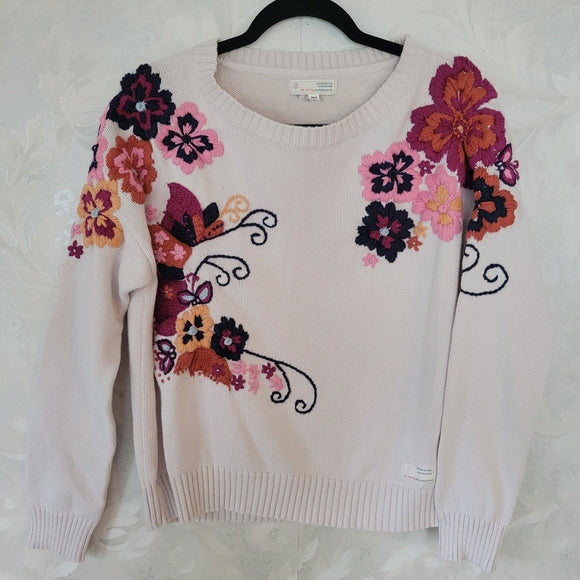 Odd Molly Ivory Embroidered Flowers Sweater - Size XS