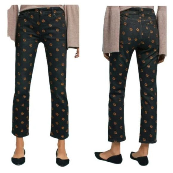 Anthropologie Pilcro And The Letterpress Gold Embroidered Black Jeans- 28