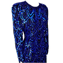 Load image into Gallery viewer, Joan Leslie Blue Sequined Beaded Dress - Size 10
