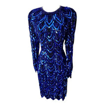 Load image into Gallery viewer, Joan Leslie Blue Sequined Beaded Dress - Size 10
