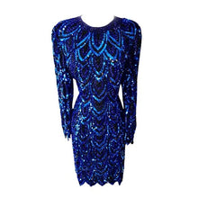 Load image into Gallery viewer, Joan Leslie Blue Sequined Beaded Dress - Size 10
