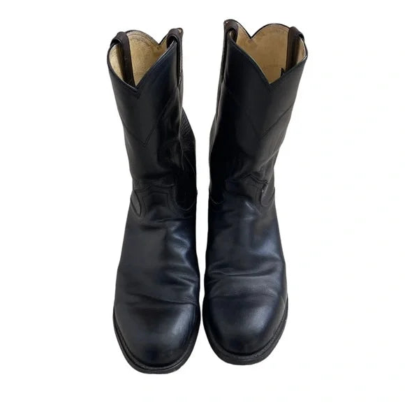 Men's Justin Black Leather Cowboy Boots - 8 EE