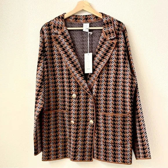 Joie Houndstooth Double Breasted Knit Blazer- XS