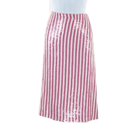 J. CREW Pink + White Strip Sequin Skirt- 4