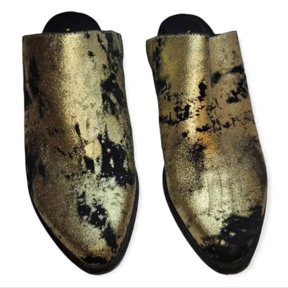 Very Volatile Black + Gold Weathered Mules- 8