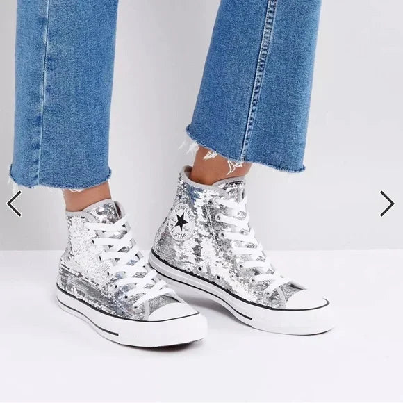 Converse Silver Sequin High Tops- 8