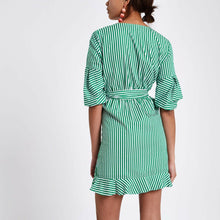 Load image into Gallery viewer, River Island Green &amp; White Striped Dress - Size 10
