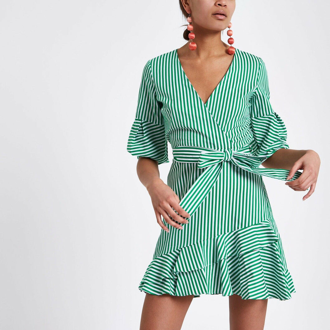 River Island Green & White Striped Dress - Size 10