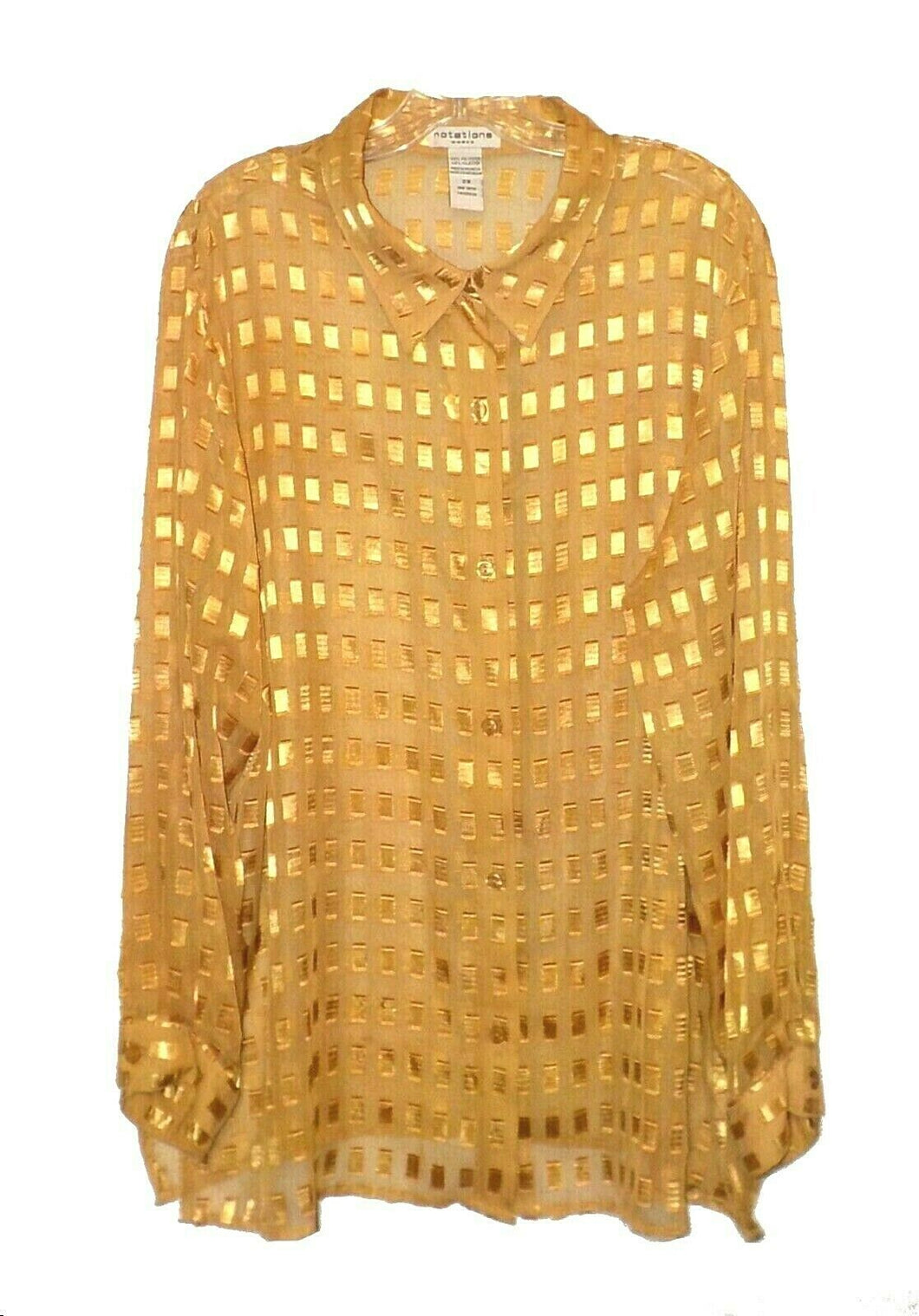 Notations Clothing Gold Sheer Button Down Blouse- 2X