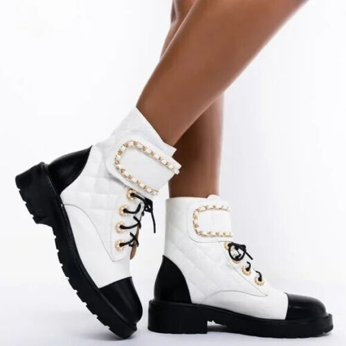 Azalea Wang White Quilted Lace Up Boots- 7.5