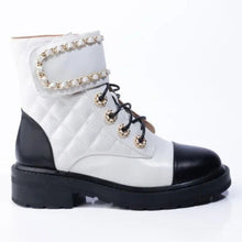 Load image into Gallery viewer, Azalea Wang White Quilted Lace Up Boots- 7.5
