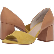 Load image into Gallery viewer, Thrifted Seychelles Tan and Yellow Suede Block Heels - 7.5

