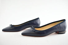 Load image into Gallery viewer, Christian Louboutin &quot;Hall&quot; Navy Pointed Toe Studded Ballet Flats- 7/37.5
