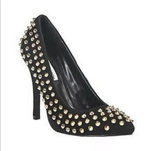 Load image into Gallery viewer, Steve Madden Black Suede Gold Spikes Heels - 9.5
