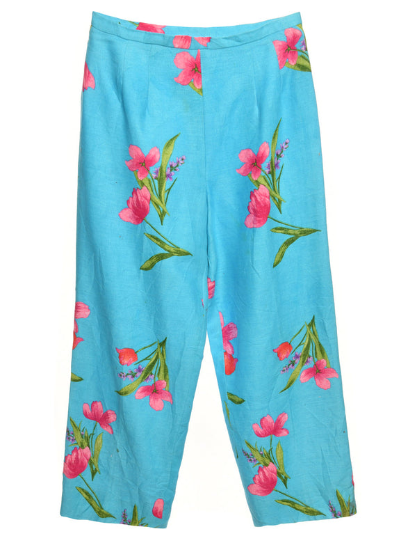 Talbots Turquoise Linen Floral Pants - Size 10