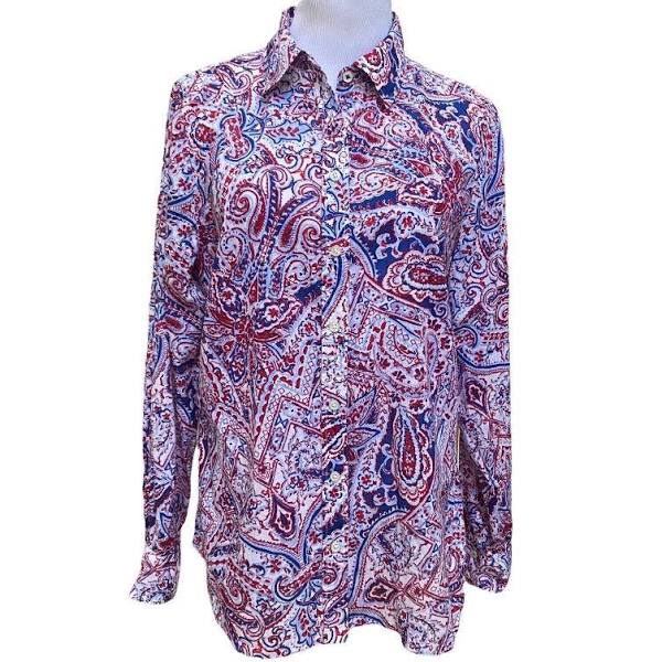 Talbots Red, White, and Blue Paisley Blouse - Small