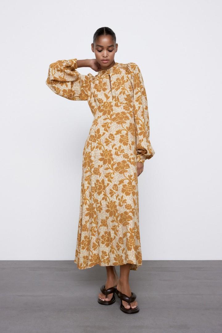 Zara Yellow Floral Long Sleeve Maxi Dress- L