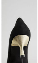 Load image into Gallery viewer, Zara Black Suede Gold Kitten Heels - 38
