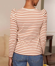 Load image into Gallery viewer, Boden Ivory &amp; Rust Stripe Puff-Sleeve Top- 12
